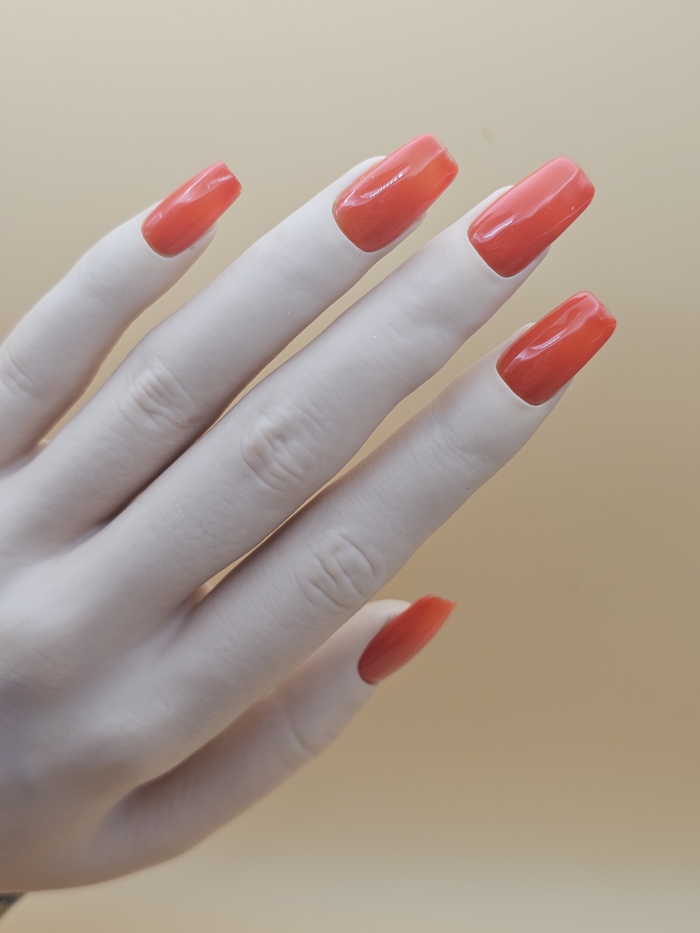 Press-on Nails Set 10pc Size Small Square Solid Coral Red Orange